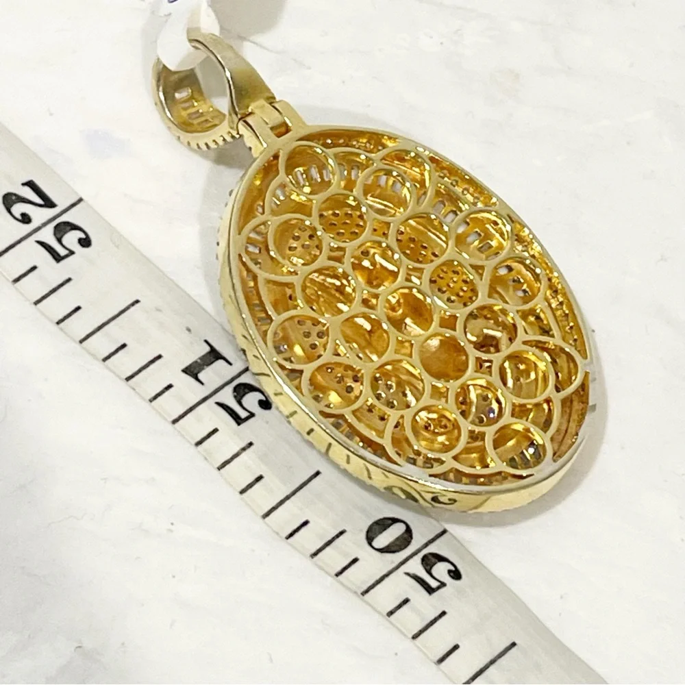 2.20Ct‎ Round Cut Moissanite Praying hands Charm Pendant 14K Yellow Gold Plated